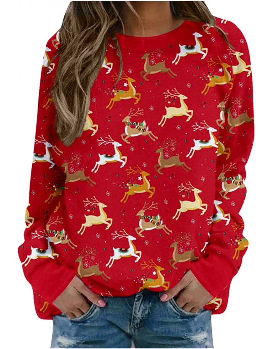 Sweatshirt à Manches Longues de Noël pour Femmes à Casual imprimé Pullover Basic B09HKDM8NW