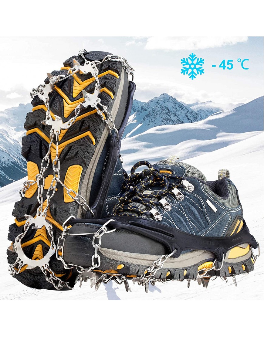 Cimkiz Grödel Crampons pour chaussures de montagne avec 19 dents Crampons épais en acier inoxydable antidérapants pour homme femme adulte et enfant Convient pour la randonnée le trail la course le trekking l'hiver l'extérieur B07H4H98ZF