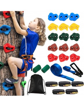FGHFD Prises d'escalade Ninja Tree Climbing for Kids Jeux De Plein Air Slackline d'escalade 41ft avec 15 Poignées d'escalade 5 Sangles D'arrimage à Cliquet pour Mur d'escaladeColor:Blue Set B09YM784JZ