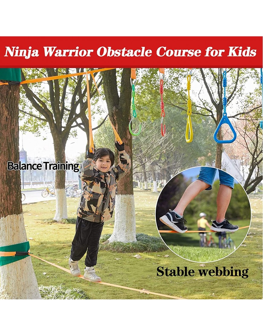 Kit de Parcours d'obstacles Slackline Warrior pour Enfants Équipement D'entraînement à Slackline pour Jardin Contient Un Protecteur d'arbre Une balançoire. B09P851DJ3