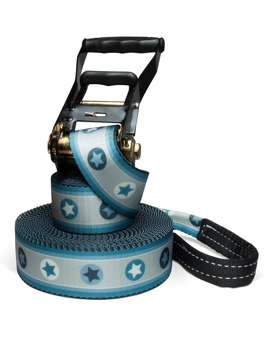 Slackline Blue Stars Kit complet pour enfants débutants et familles avec corde de maintien et sac de transport 15-25 m B0894HRFRW