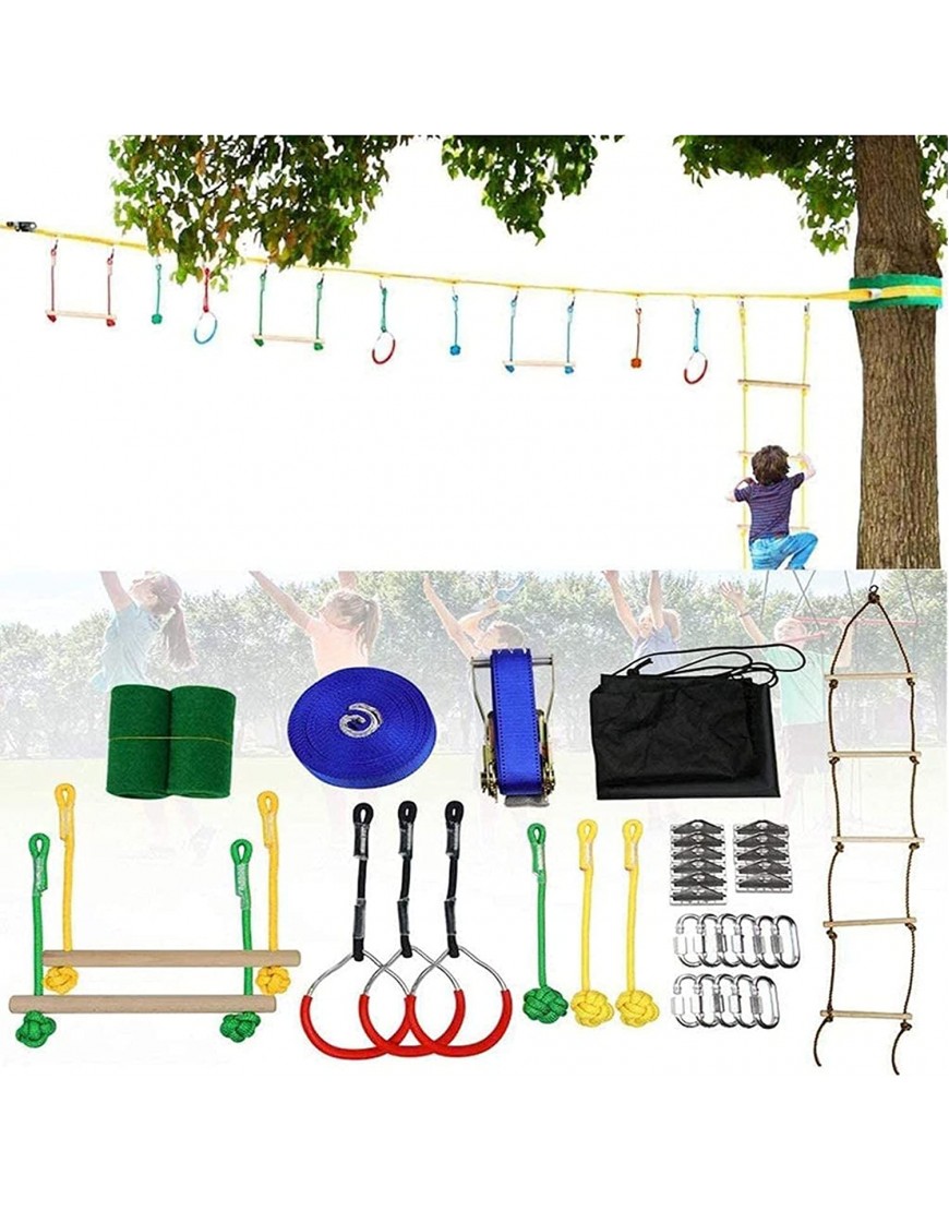 ZZSQ Monkey Bar Kit Ninja Slackline Outdoor Tree Hanging Obstacle Line Ninja Samurai Line Obstacle Course Kit Backyard Toys Slackline Starter Kit pour Enfant B093T3CPTF
