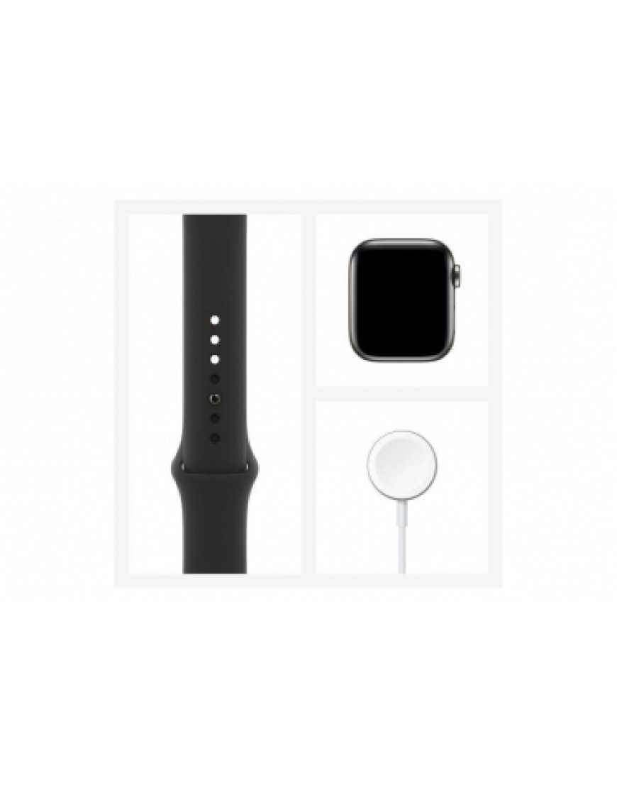 Montres, Cardio, GPS Running Running Apple Watch Series 6 GPS + Cellular, 40mm Boitier en Acier Inoxidable Graphite avec Bracelet Sport Noir AH56218