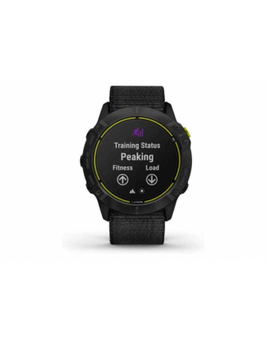Montres, Cardio, GPS Running Running Montre GPS Garmin Enduro Titane Traitement Carbon Gray DLC avec Bracelet UltraFit en Nylon Noir UW38107