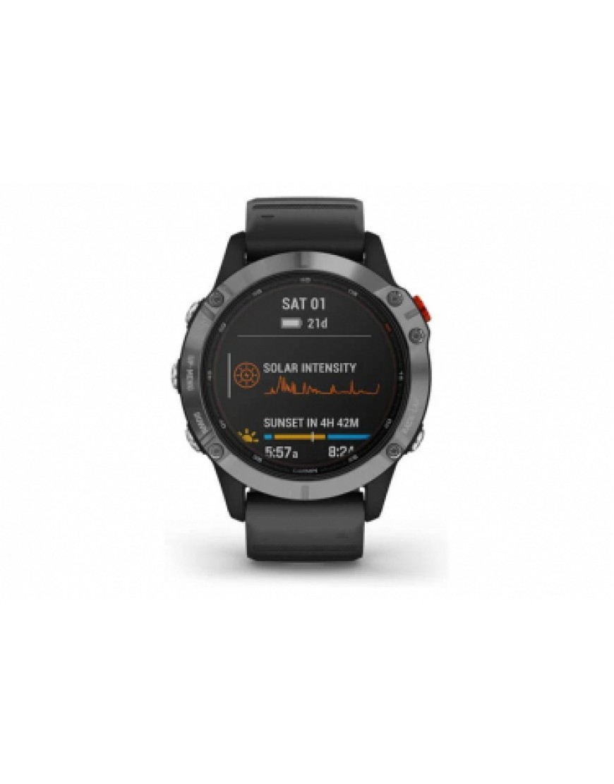 Montres, Cardio, GPS Running Running Montre GPS Garmin fenix 6 Solar Silver avec Bracelet Silicone Noir NN09526