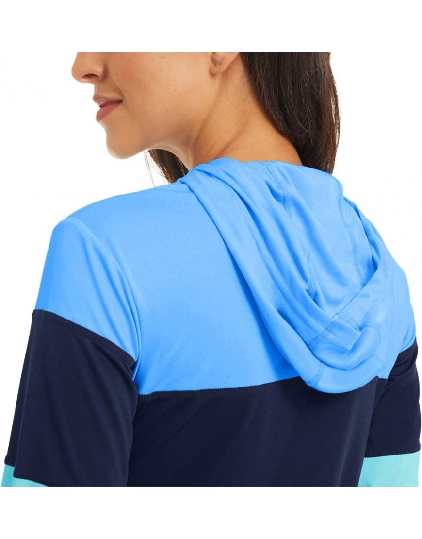 KEFITEVD T-shirt de course à manches longues pour femme Protection UV Avec capuche rayée Léger et respirant B091C87ZKD