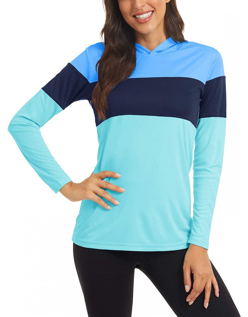 KEFITEVD T-shirt de course à manches longues pour femme Protection UV Avec capuche rayée Léger et respirant B091C87ZKD