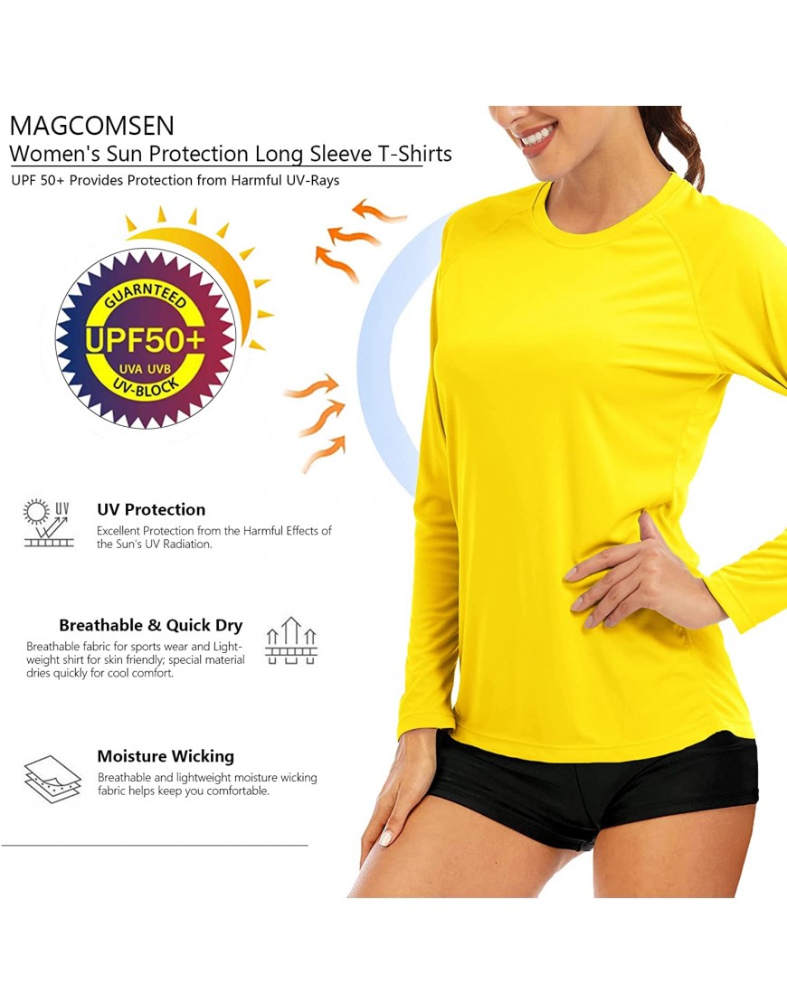 MAGCOMSEN T-shirts d'été pour femme UPF 50+ Séchage rapide Protection solaire Manches longues Multicolore Léger Pour le jogging la randonnée la pêche B091C91LKH