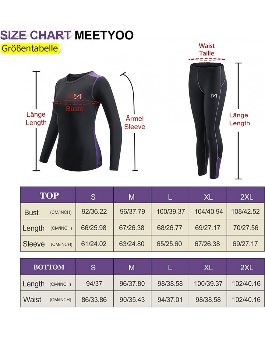 MEETYOO sous-vêtements Thermiques Femme Ski sous Vetement Chauffant Sport Base Layer Manches Longues pour L'entraînement Running Randonnée Cyclisme B07JR9T9MK