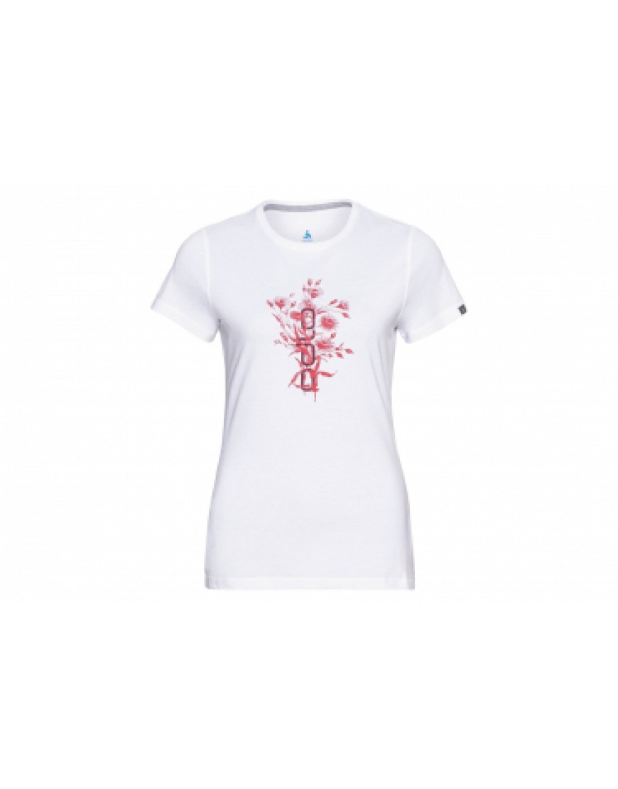 Vêtements Haut Randonnée Running  Maillot Manches Courtes Femme Odlo Kumano Logo Print Blanc EY06082