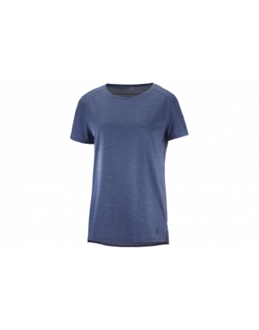 Vêtements Haut Randonnée Running  Maillot manches courtes Salomon OUTLine Summer Bleu Femme MF70621
