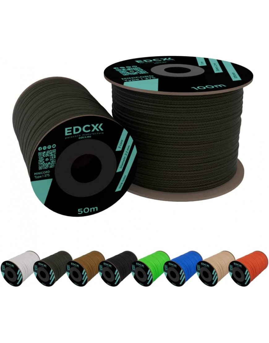 EdcX 2 mm Nylon Paracord 275 50 et 100 m Corde 100% Nylon Corde 3 brins Corde Nylon 2 mm en Plusieurs Couleurs B09MKJQ2WW