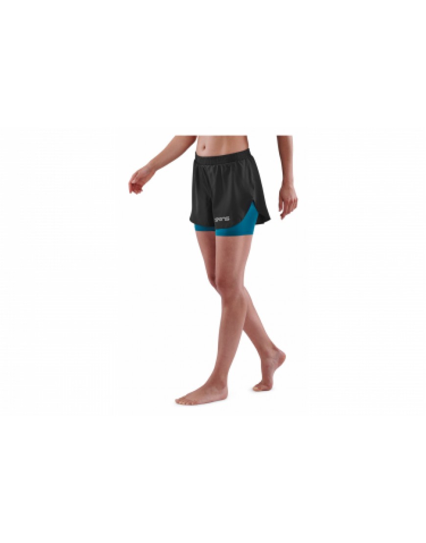 Vêtements Bas Running Running Short 2 en 1 Femme Skins Series-3 X-fit Noir Bleu FF06025