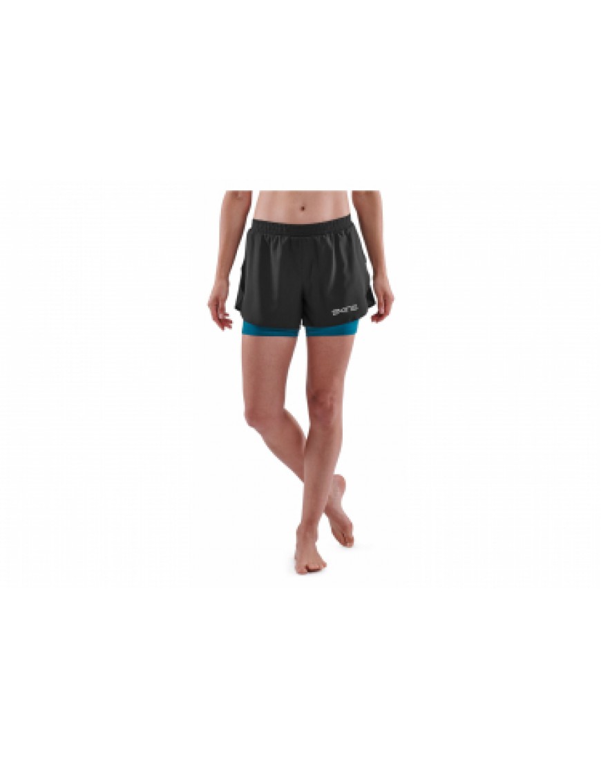 Vêtements Bas Running Running  Short 2 en 1 Femme Skins Series-3 X-fit Noir Bleu FF06025